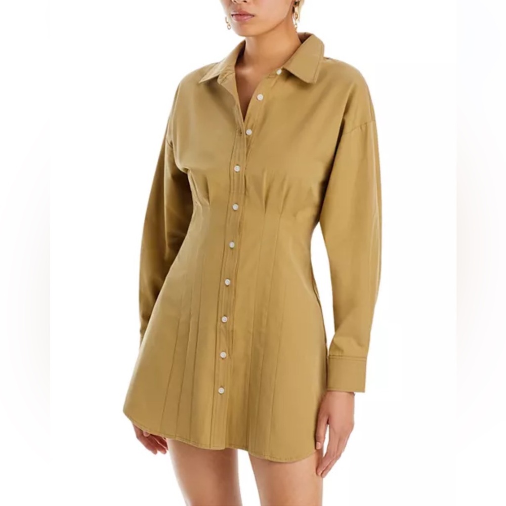 Wayf Libby Shirt Dress Khaki Tan Bloomingdale’s Cotton Lyocell Long Sleeve MED - Picture 1 of 11